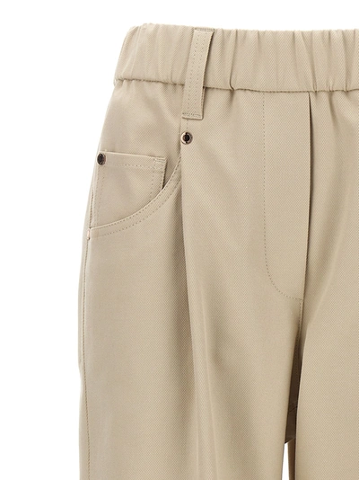 Shop Brunello Cucinelli Cotton Trousers Pants Beige