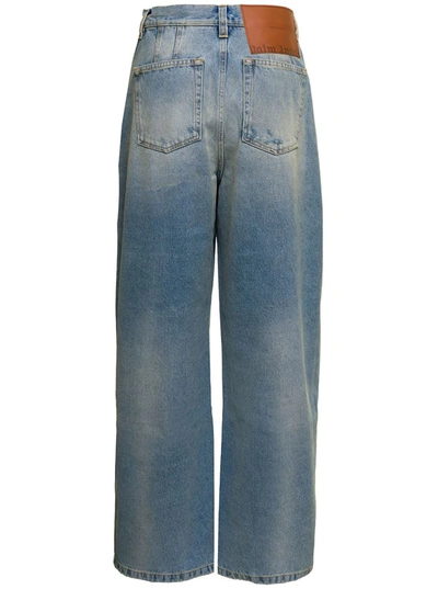 Shop Palm Angels Blue 'paris' Ripped Jeans With Wide Leg In Cotton Denim Woman