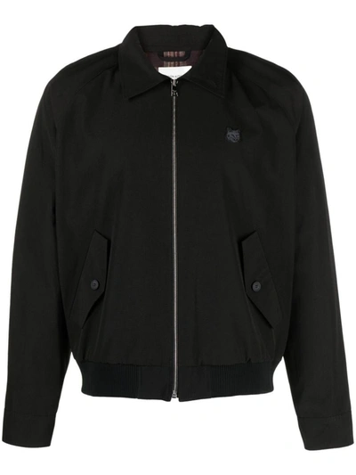 Shop Maison Kitsuné Fox-appliqué Cotton Bomber Jacket In Black