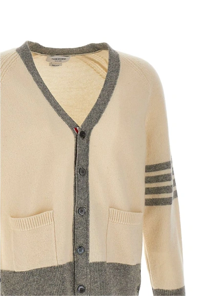 Shop Thom Browne "jersey Raglan Sleeve" Wool Cardigan In White