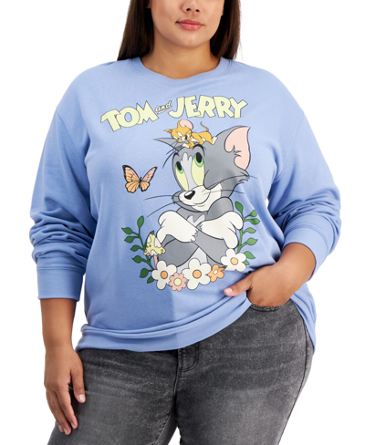 Shop Love Tribe Trendy Plus Size Tom And Jerry Springy Graphic Sweatshirt In Forever Blue