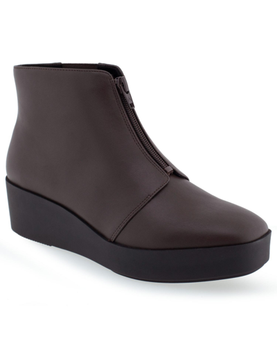 Shop Aerosoles Carin Boot-ankle Boot-wedge In Java Polyurethane Leather