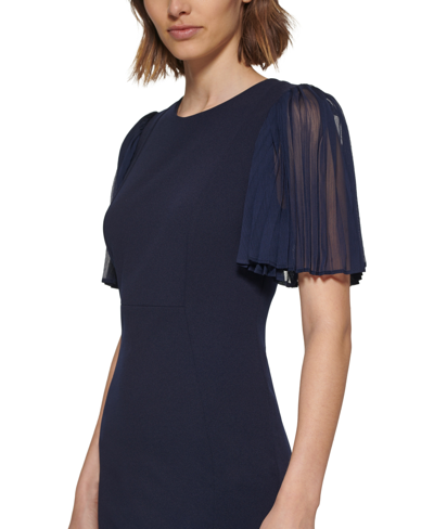 Shop Calvin Klein Petite Pleated Flutter-sleeve Sheath Dress In Indigo