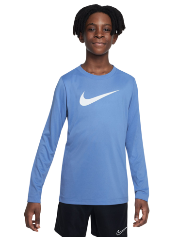 Shop Nike Big Kids Dri-fit Legend Logo-print Long-sleeve Training T-shirt In Polar