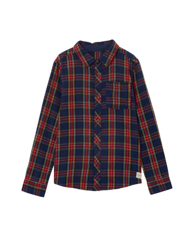 Shop Cotton On Big Boys Rocky Long Sleeve Shirt In In The Navy,heritage Red Plaid