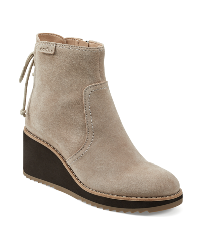 Shop Earth Women's Calia Round Toe Casual Wedge Ankle Booties In Taupe Suede