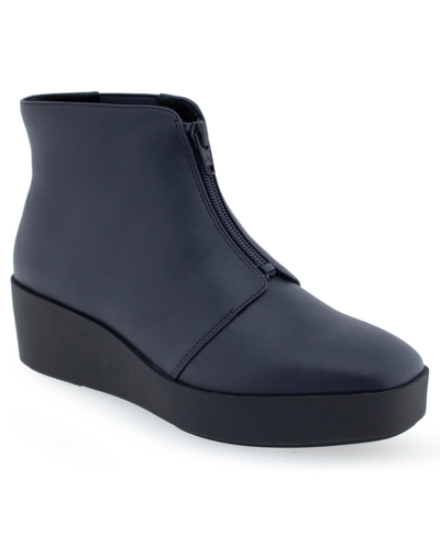 Shop Aerosoles Carin Boot-ankle Boot-wedge In Navy - Faux Leather