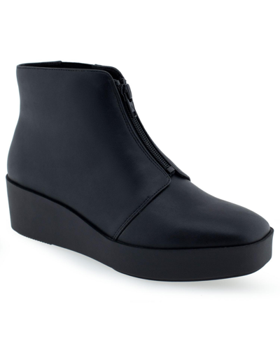Shop Aerosoles Carin Boot-ankle Boot-wedge In Black - Faux Leather