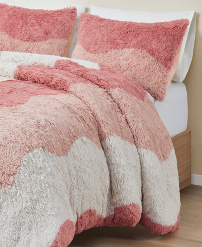 Shop Intelligent Design Cassie Ombre Shaggy Faux Fur 3 Piece Comforter Set, Full/queen In Blush Multi