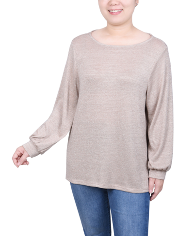 Shop Ny Collection Petite Long Sleeve Tunic Top In Champagne