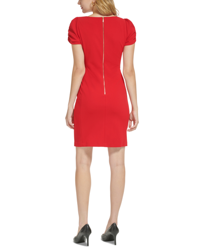 Shop Karl Lagerfeld Women's Side-ruched Scuba-crepe Sheath Dress In Admiral Red