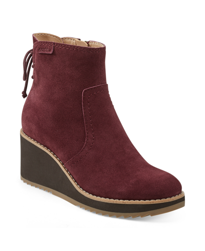 Shop Earth Women's Calia Round Toe Casual Wedge Ankle Booties In Dark Red Suede