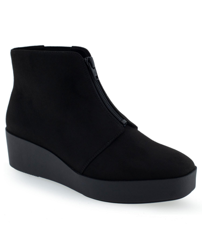 Shop Aerosoles Carin Boot-ankle Boot-wedge In Black Faux Suede