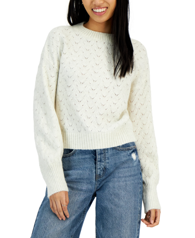 Shop Sugar Moon Juniors' Nyc Alliance Pointelle Lurex Sweater In Whisper White