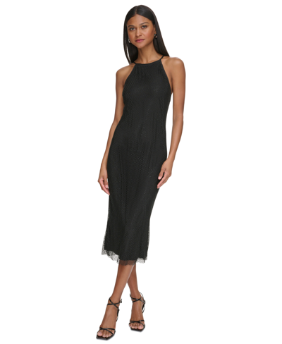 Shop Calvin Klein Women's Crystal-mesh Halter Midi Dress In Black