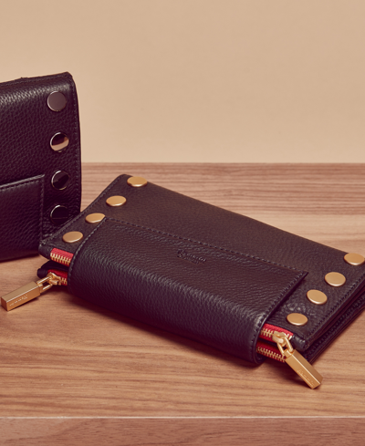 Hammitt Levy Leather Wallet Crossbody In Black Gunmetal