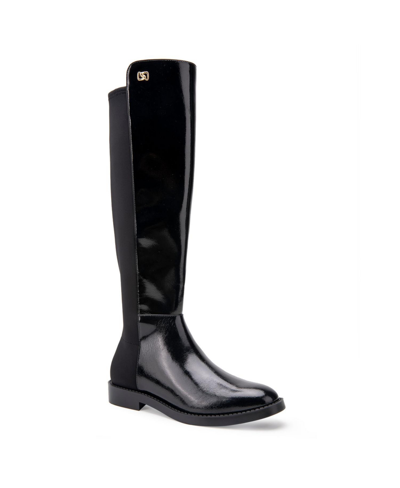 Shop Aerosoles Trapani Boot-casual Boot-tall In Black Patent Faux Leather