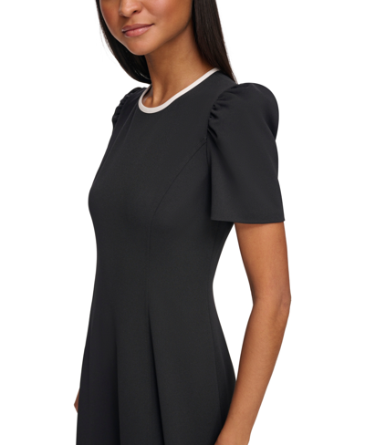 Karl Lagerfeld Short Puff Sleeve Scuba Crepe Dress In Black,soft White
