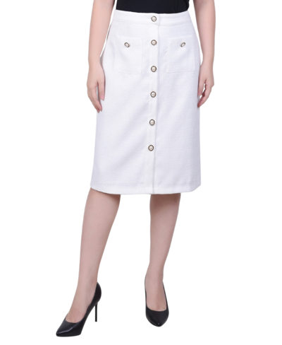 Shop Ny Collection Petite Slim Tweed Double Knit Pencil Skirt With Pockets In Ivory