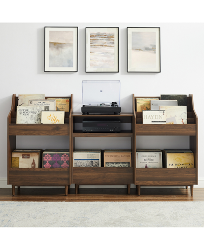 Crosley Furniture Liam 3pc Medium-density Fiberboard (mdf) Record Player Stand And Vinyl Storage Set In Walnut