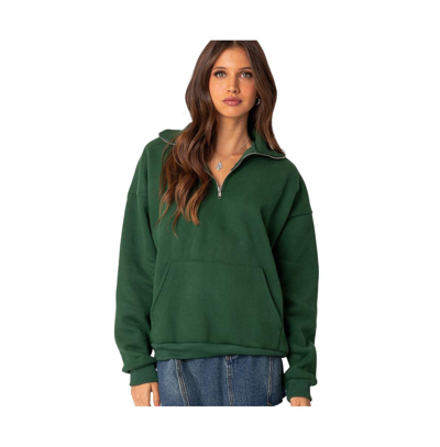 Shop Edikted Women's Oversized Quarter Zip Sweatshirt In Green