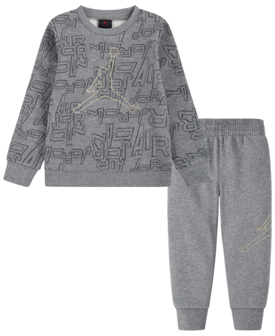 Shop Jordan Toddler Boys Take Flight Crewneck Sweatshirt And Joggers, 2 Piece Set In Carbon Heather