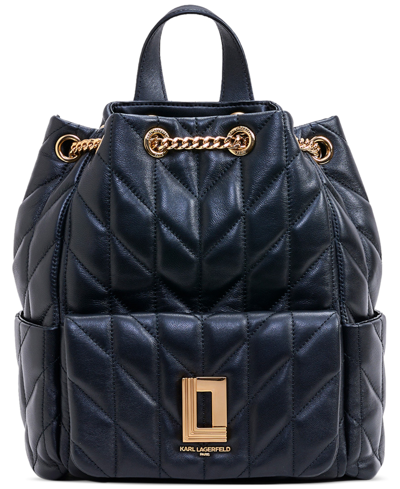 Shop Karl Lagerfeld Lafyette Small Quilted Leather Backpack In Black,gold
