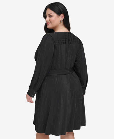 Shop Dkny Plus Size Embellished Faux-wrap Dress In Black