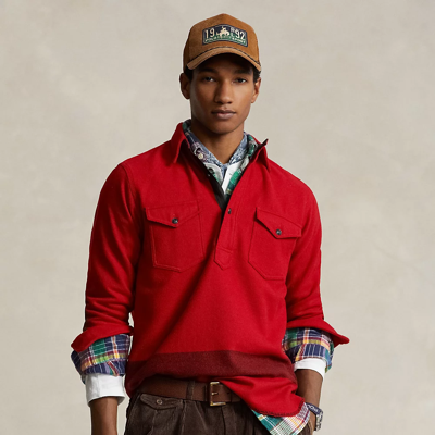 Shop Ralph Lauren Classic Fit Suede-trim Wool-blend Shirt In Red/ Black