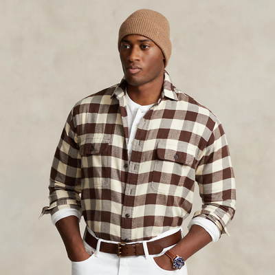 Shop Polo Ralph Lauren Checked Twill Workshirt In Winter Cream/brown