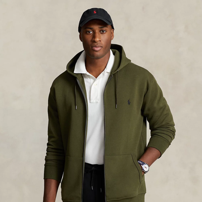 Shop Polo Ralph Lauren Double-knit Full-zip Hoodie In Company Olive