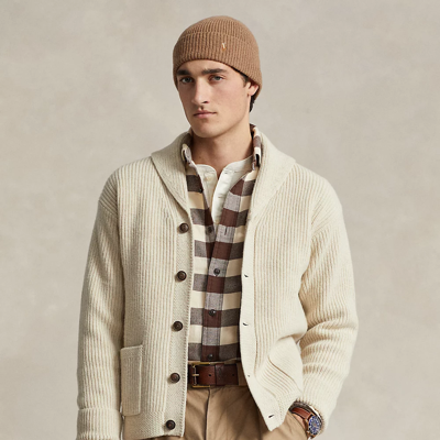 Shop Ralph Lauren Wool-blend Shawl-collar Cardigan In Natural Cream