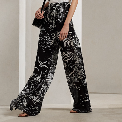 Shop Ralph Lauren Yazmin Beach-print Silk Gauze Pant In Black/white