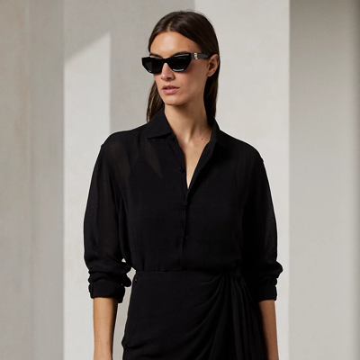 Shop Ralph Lauren Capri Relaxed Fit Linen Voile Shirt In Black