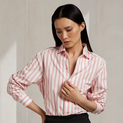 Shop Ralph Lauren Capri Relaxed Fit Striped Cotton Shirt In Crystal Rose/white
