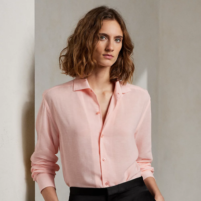 Shop Ralph Lauren Capri Relaxed Fit Linen Voile Shirt In Crystal Rose
