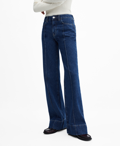 Shop Mango Women's Wide-leg Decorative Seams Jeans In Dark Blue