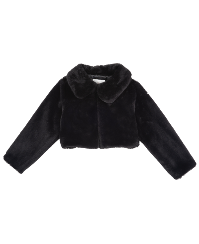 Shop Rare Editions Toddler Girls Collared Faux Fur Jacket In Black