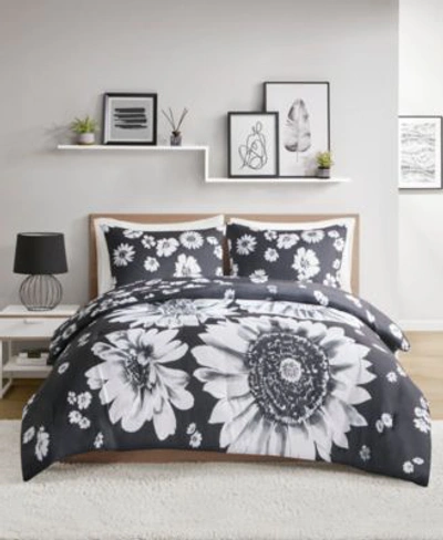 Shop Intelligent Design Closeout  Maude Floral Reversible Comforter Sets In Black,white