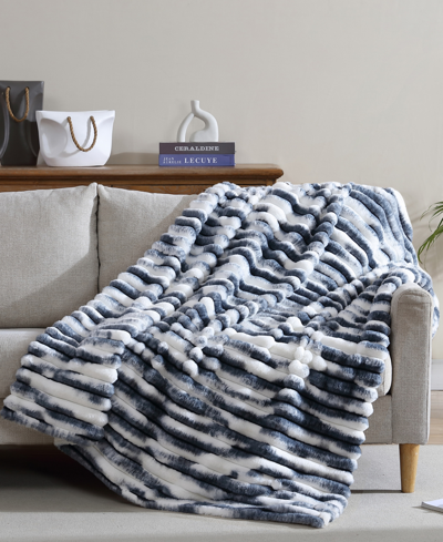 Shop French Connection Abstract Printed Faux Fur Throw Blanket, 60" X 50" In Blue