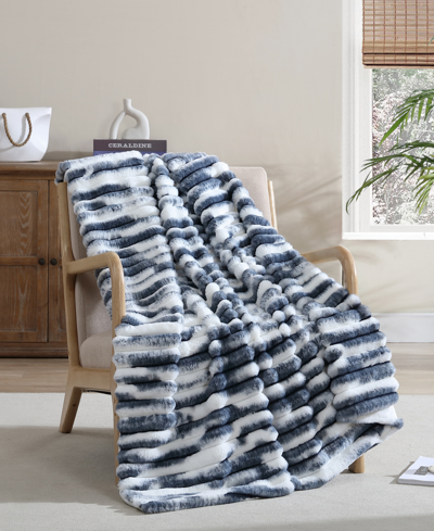 Shop French Connection Abstract Printed Faux Fur Throw Blanket, 60" X 50" In Blue