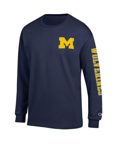 Champion Navy Michigan Wolverines Team Stack Long Sleeve T-shirt In Navy