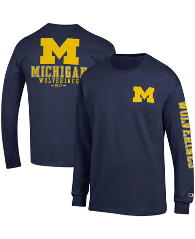 Champion Navy Michigan Wolverines Team Stack Long Sleeve T-shirt In Navy