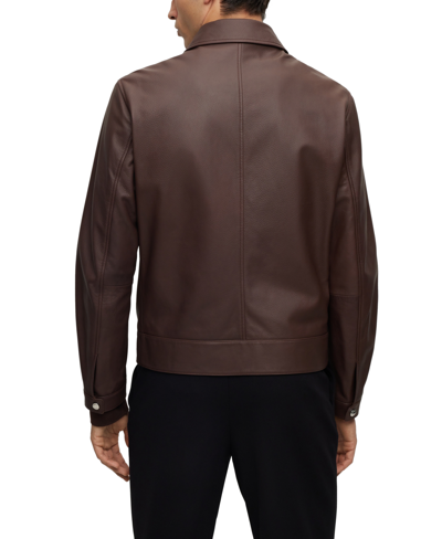 Shop Hugo Boss Boss By  Men's Two-way Zip Leather Jacket In Dark Brown