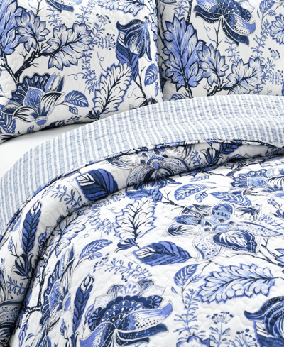 Lush Decor Cynthia Jacobean Floral 3-piece Quilt Set, Full/queen In Blue