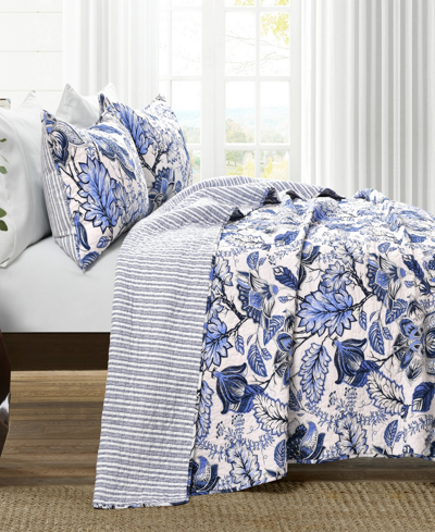 Shop Lush Decor Cynthia Jacobean Floral 3-piece Quilt Set, Full/queen In Blue