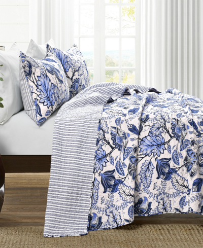 Lush Decor Cynthia Jacobean Floral 3-piece Quilt Set, Full/queen In Blue