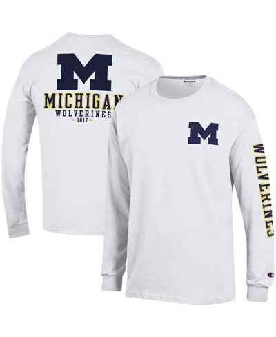 Champion White Michigan Wolverines Team Stack Long Sleeve T-shirt In White