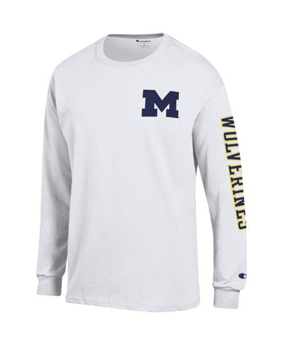 Shop Champion Men's  White Michigan Wolverines Team Stack Long Sleeve T-shirt