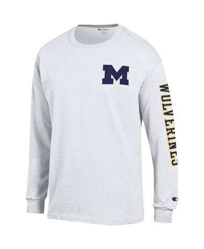Champion White Michigan Wolverines Team Stack Long Sleeve T-shirt In White